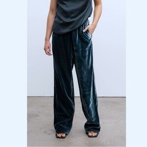 Coldwater Creek 90s Velour Metallic Teal Pull On Elastic Flowy Comfy Pants L